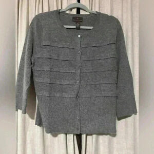 Fenn Wright Manson Gray Cardigan XL, 3/4 Sleeves, Angora Wool Blend, Button-Up